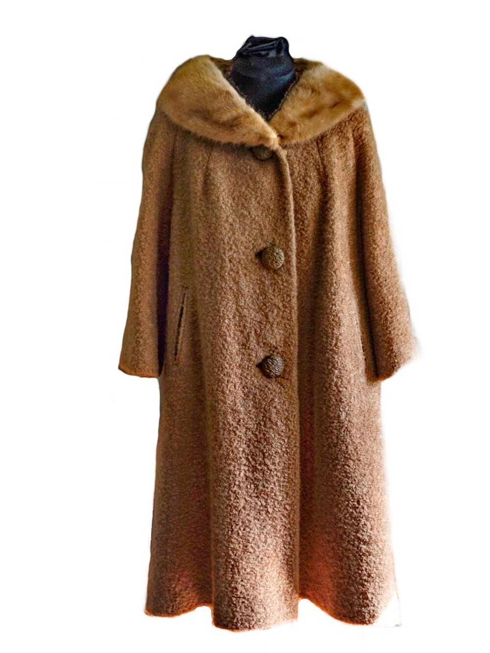 60s Berroco Fox Caramel Lady Stanley Boucle Wool 3 Season Stroller Coat